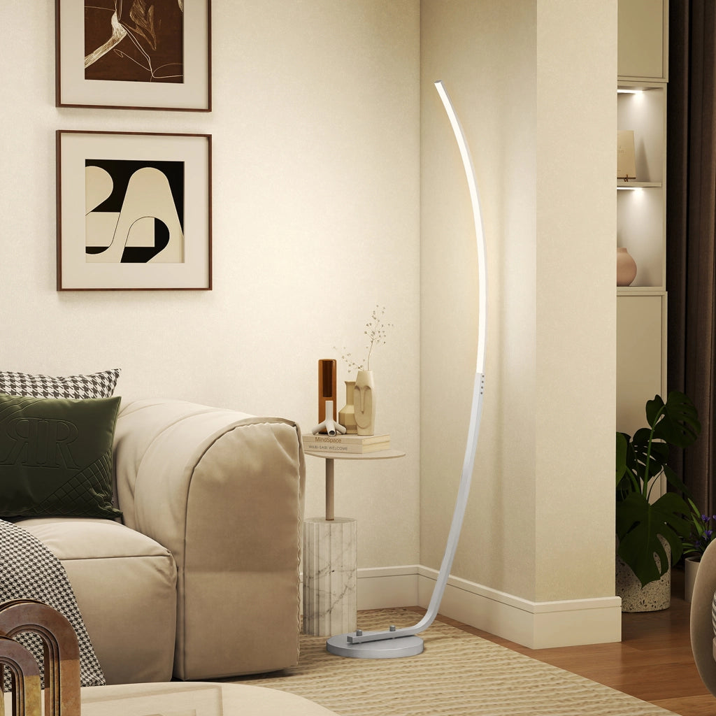Lampada da terra LED ¨C Minimal ¨C 3 livelli luminosit¨¤, interruttore a pedale, argento