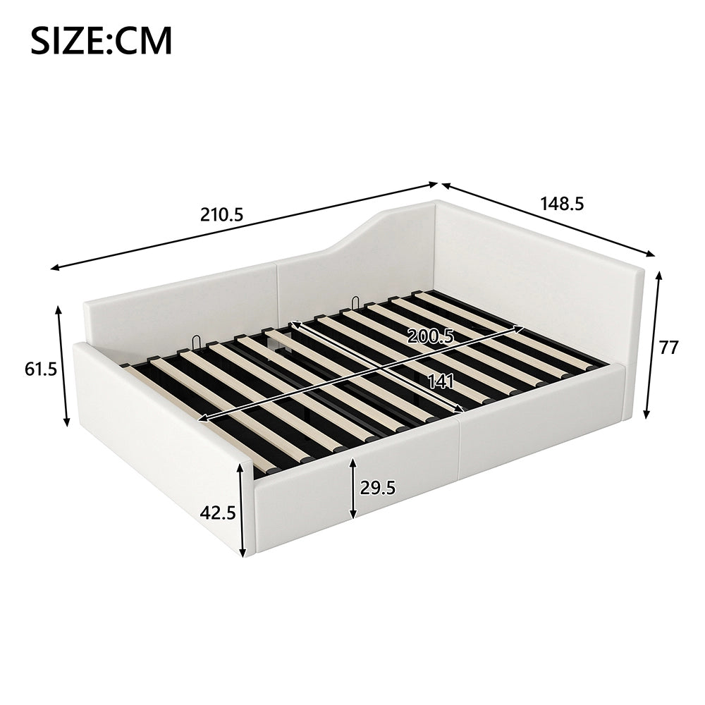 Letto imbottito - Xylo - 140x200cm con contenitore, beige