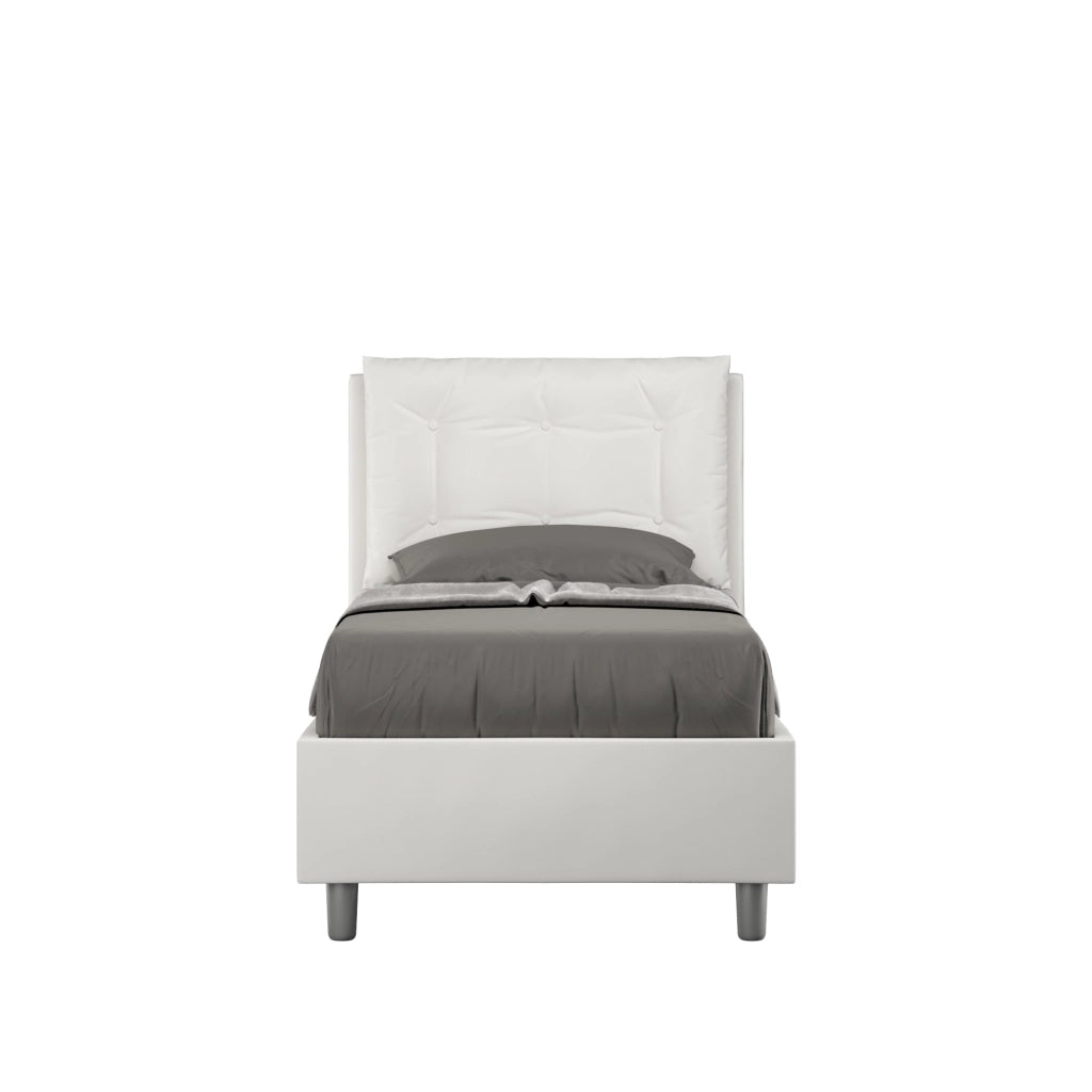 BS COM Letto singolo con rete imbottito 80x190 similpelle bianco