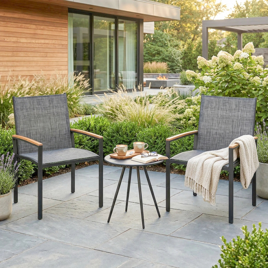 Set Bistr¨° 3 Pezzi: Sedie da Pranzo e Tavolo ¨C Minimal ¨C Grigio e Metallo