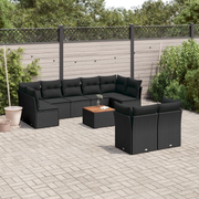Set Divani da Giardino 10pz con Cuscini in Polyrattan Nero 3256139