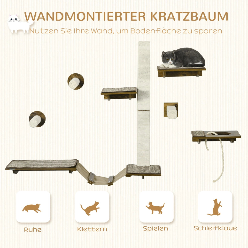 Scaletta per gatti con parete arrampicata ¨C Xylo ¨C 8 pezzi, portata 8 kg, marrone/crema