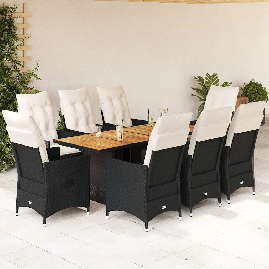 Set da Pranzo da Giardino 9 pz con Cuscini Nero in Polyrattan 3276690