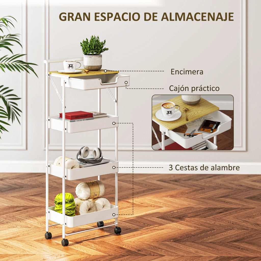 Carrello Multilivello con Cassetto e Ceste ¨C Minimal ¨C Bianco 40x30x70