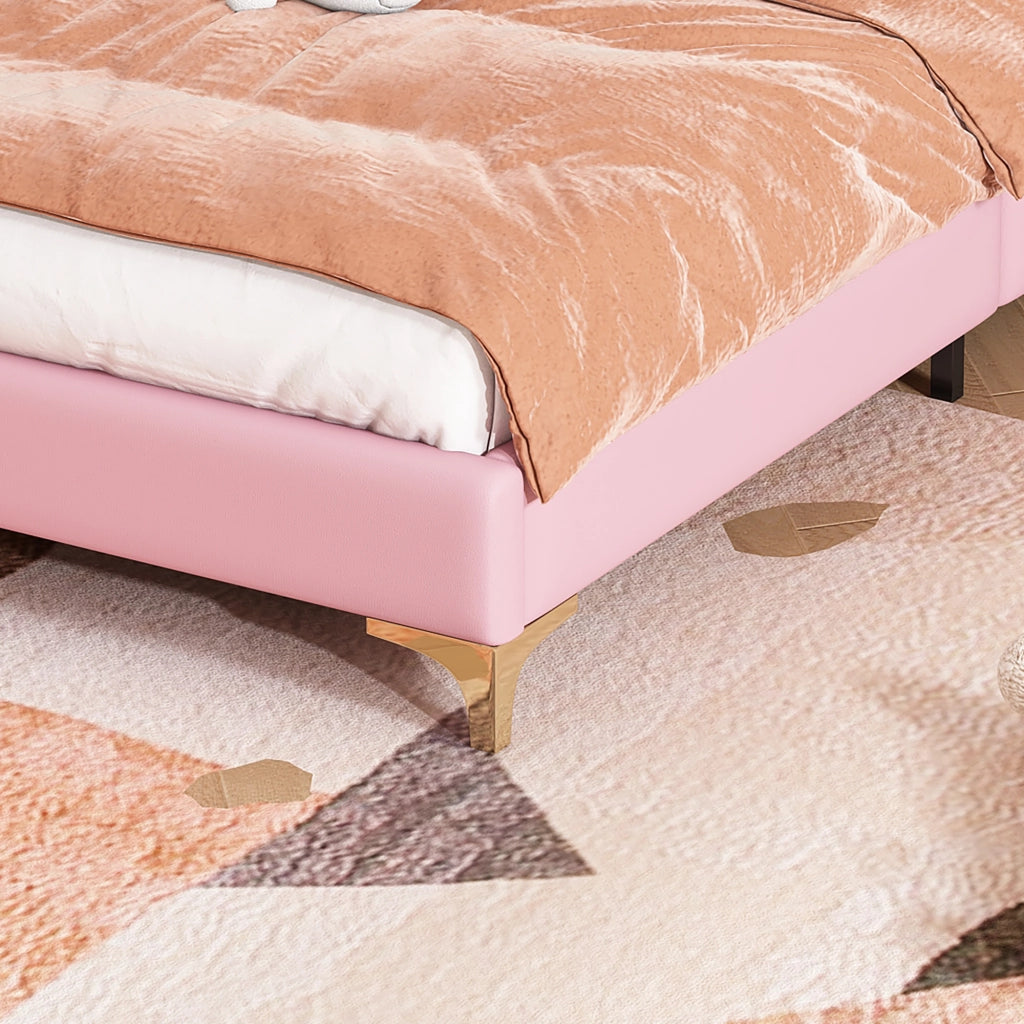 LETTO Imbottito 90x200 cm PU Bianco/Rosa con testiera ondulata e LED