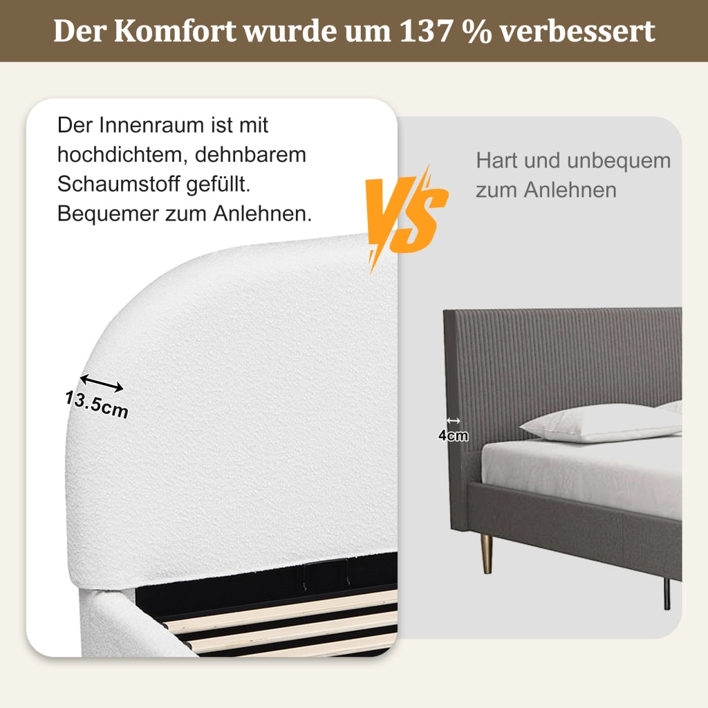 LETTO Imbottito 180 x 200 cm Bouclé Beige con rete a doghe