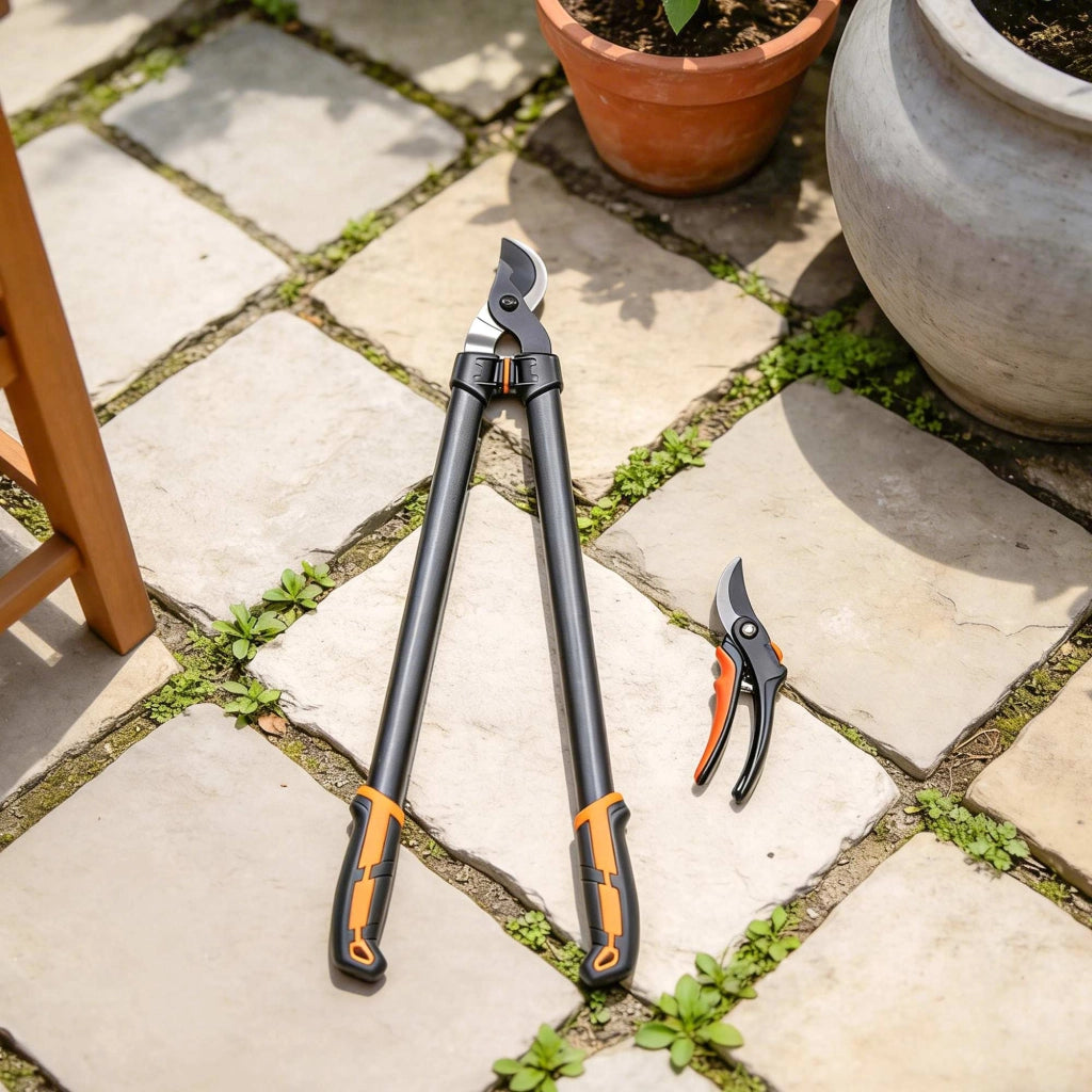 Set 2 Pezzi da Giardinaggio con Troncarami e Cesoie con Impugnatura Morbida e Blocco di Sicurezza in Acciaio Nero e