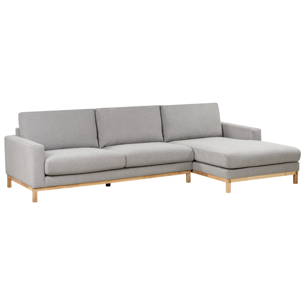 Divano angolare a sinistra Rivestimento in poliestere grigio Gambe in legno Elegante