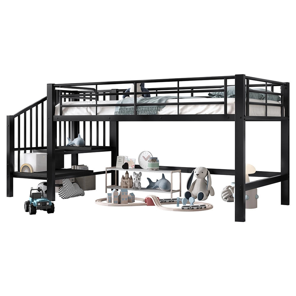 Letto mezzanino 90x200cm - Xylo - scala ripostiglio nero