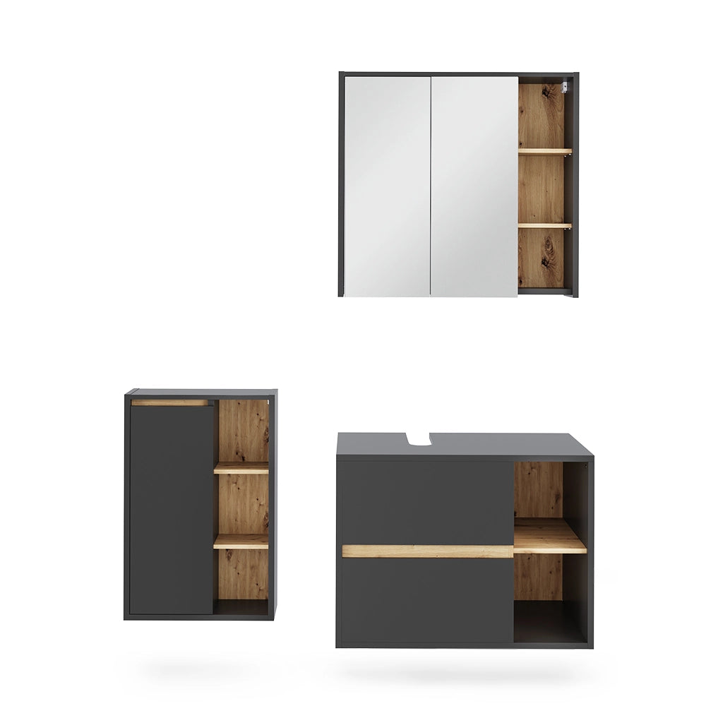 Set di mobili per il bagno Viola Grigio/Rovere artigianale 3 parti Vicco