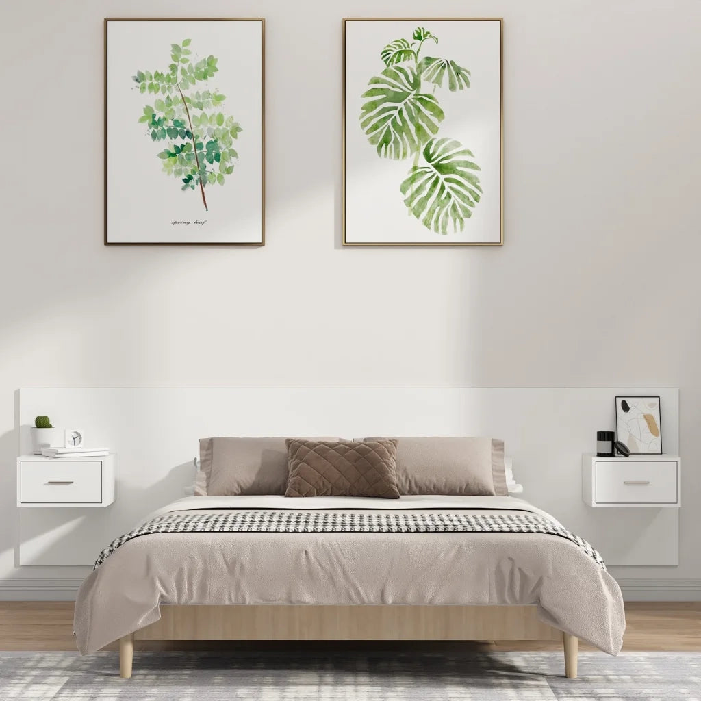 Testiera | Testata per Letto con Comodini in Legno Multistrato Bianco