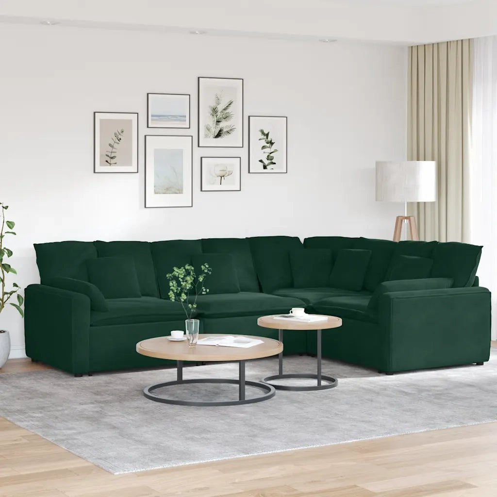 Divano Modulare con Cuscini in Velluto Verde Scuro 3321161