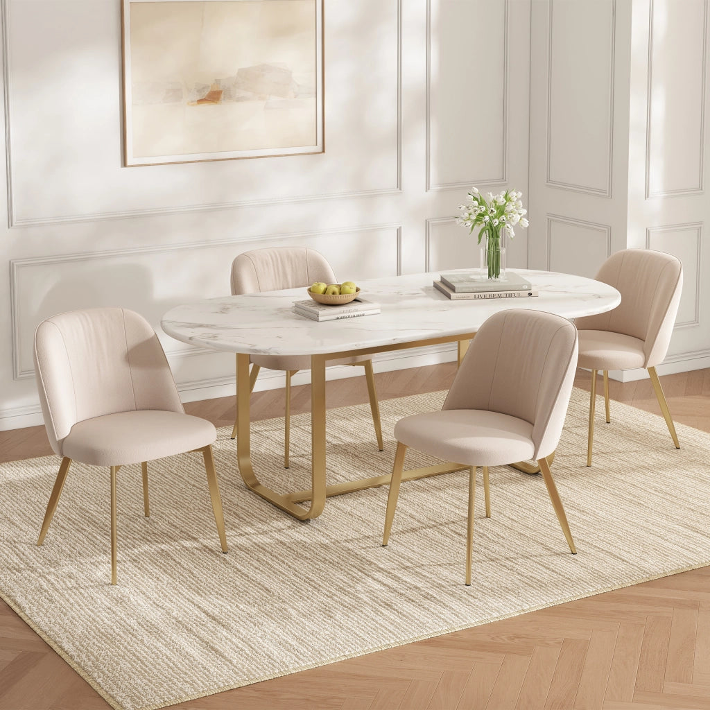 4 sedie da pranzo comode e traspiranti adatte per sala da pranzo soggiorno caffè ecc. stile moderno tessuto vellutato colore beige e oro