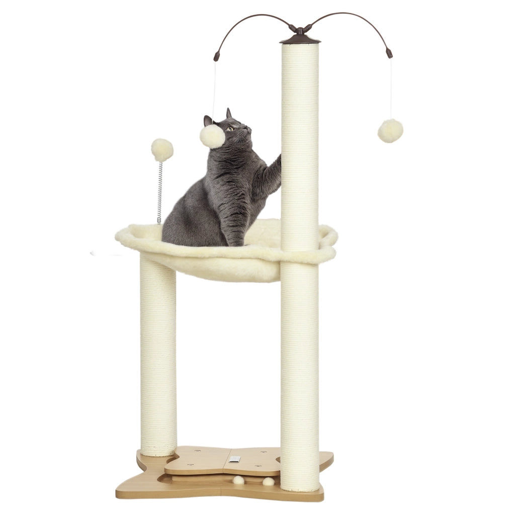 Tiragraffi per Gatti con Amaca e Palline ¨C Xylo ¨C Sisal Beige 53.5x53.5x90cm