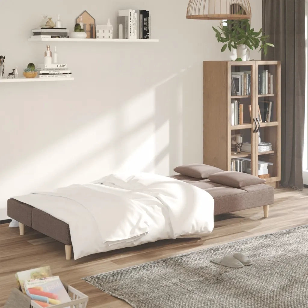Divano Letto a 2 Posti con 2 Cuscini-Sofa Letto 2 Posti-Daybed Tortora in Tessuto 784707
