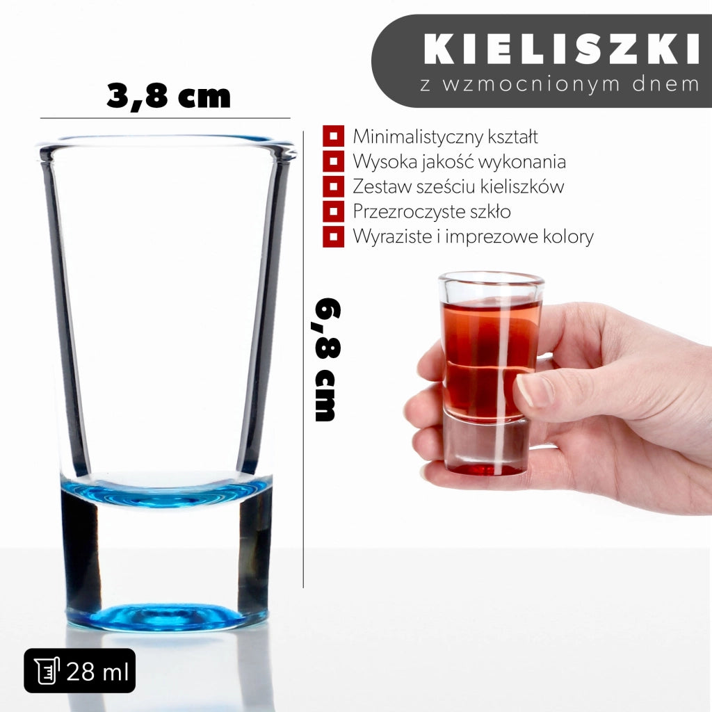 Set di 6 bicchierini da shot di vodka KADAX, colorati, da 28 ml.