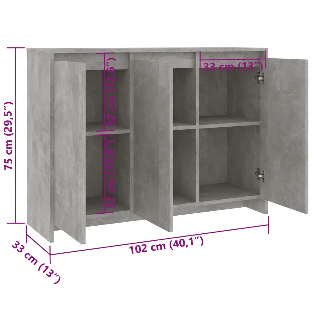 Credenza-Buffet-Armadio da cucina Grigio Cemento 102x33x75 cm in Truciolato