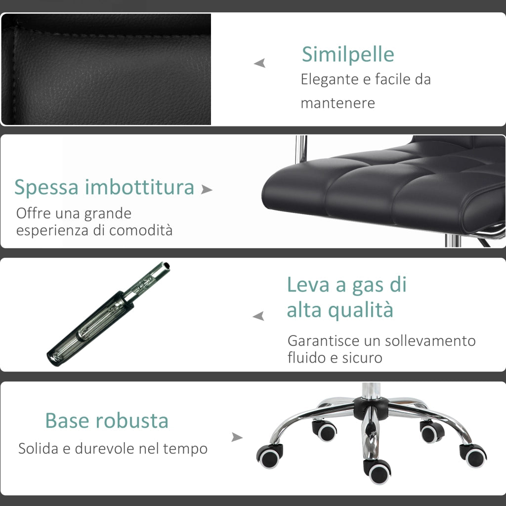 Sedia da Ufficio Ergonomica ¨C Xylo ¨C Pelle PU Nero, Schienale Imbottito, Altezza Regolabile, 5 Ruote