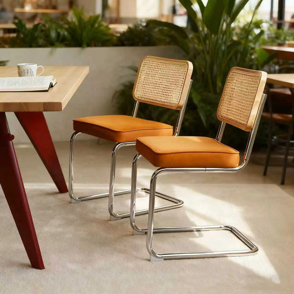 Sedie da Pranzo Set 2 Pezzi ¨C MINIMAL ¨C Velluto Rattan, Gambe Cromate, Design Moderno
