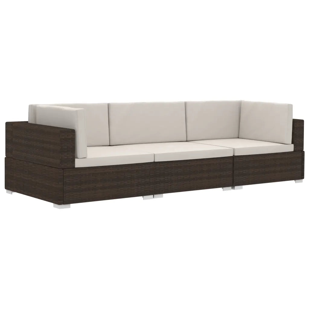 Set Divani da Giardino 3 pz con Cuscini in Polyrattan Marrone 47265