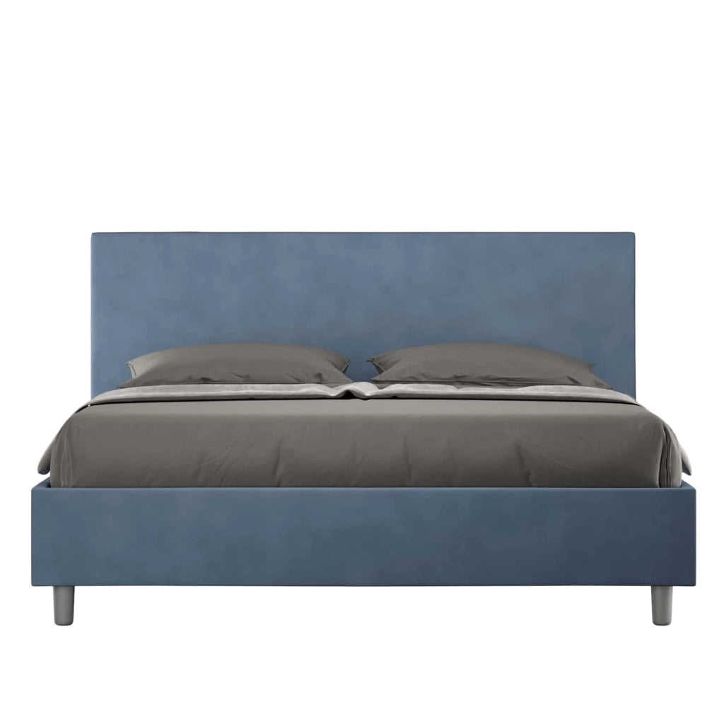 BS COM Letto matrimoniale king size contenitore imbottito 170x200 microfibra blu