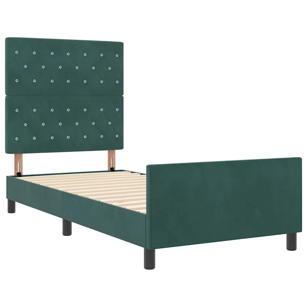 Letto a molle con testiera Verde Scuro 100 x 200 cm Velluto