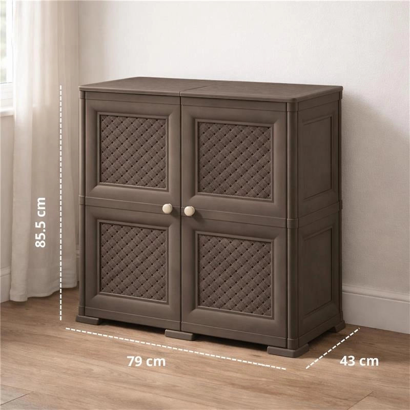 ARMADIO 2 MODULI CON ANTA TRAFORATA WENGÉ 79X43X85,5 CM – MOBILE CONTENITORE MULTIUSO PER SALOTTO E BALCONE