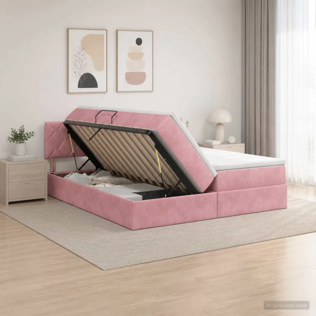 Letto Ottomano con Materasso e LED Rosa 200 x 200 cm Velluto 3457361