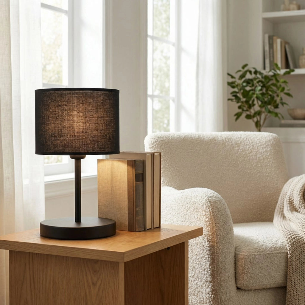 Lampada da tavolo nera cilindrica 1xE27 ECO Emibig