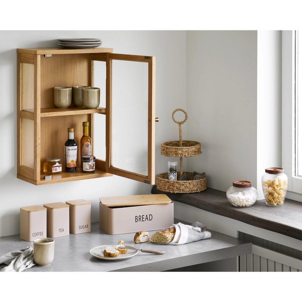 Barattoli Maya in vetro costolato e acacia — set da 2