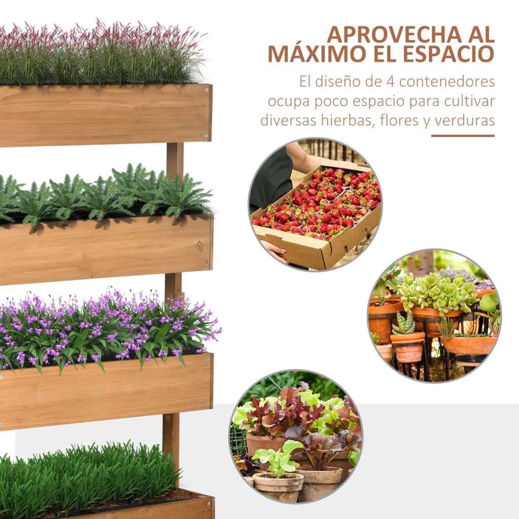 Fioriera in Legno 4 Livelli per Giardino Esterno con Fori di Drenaggio ¨C Minimal ¨C 80x45x142 cm Arancione