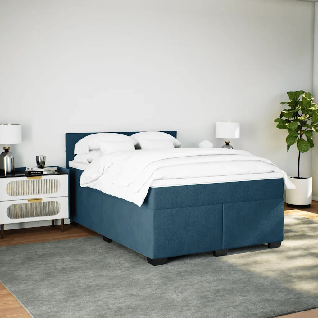 Giroletto a Molle con Materasso Blu Scuro 140x200 cm in Velluto