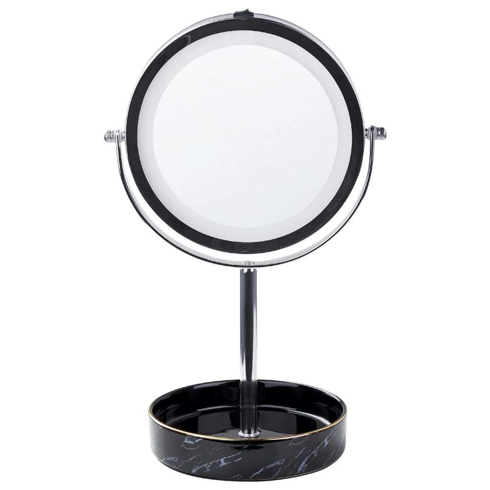 Specchio trucco con luci LED e telaio in ferro Ø 20 cm in color argento e nero moderno
