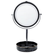 Specchio trucco con luci LED e telaio in ferro Ø 20 cm in color argento e nero moderno