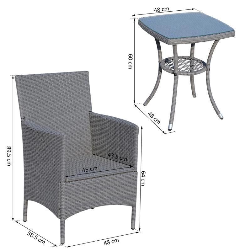 SET TAVOLINO E SEDIE DA ESTERNO IN RATTAN PE GRIGIO