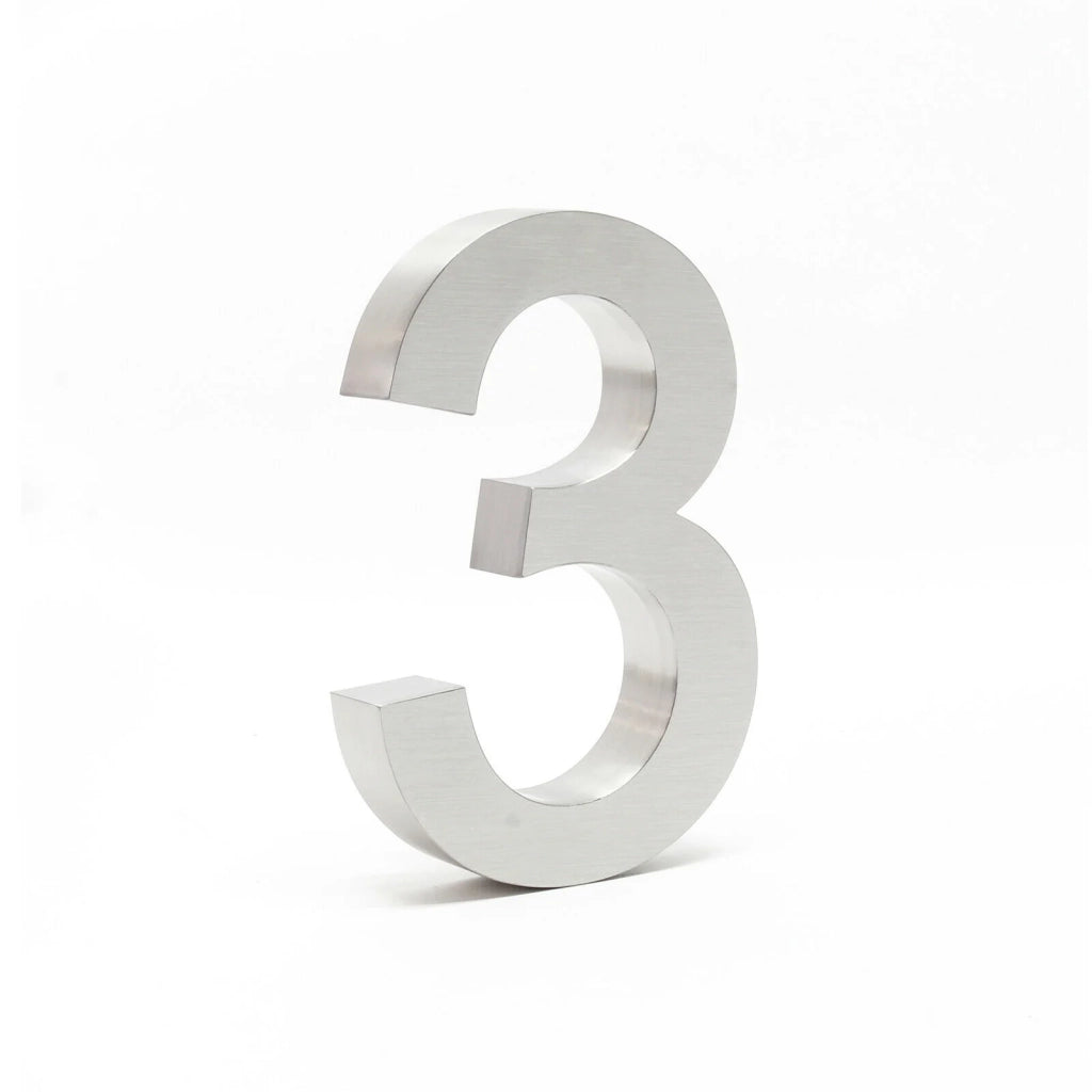 Targa con numero civico "3" in acciaio pregiato 20 cm Arial 3D materiale di montaggio 16_0001427