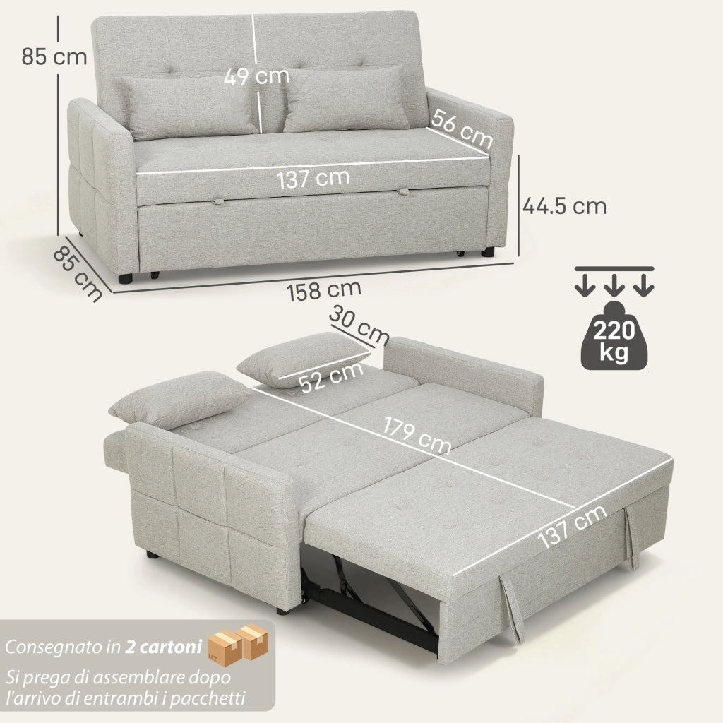 Divano Letto Clic Clac 2 Posti con Cuscini in Tessuto ¨C Zephmum ¨C Marrone Chiaro