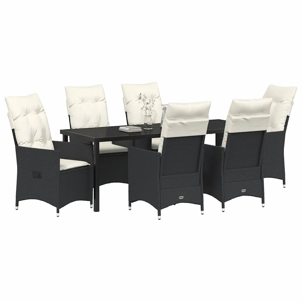 Set da Pranzo per Giardino con cuscino 7 pcs Nero polyrattan 3379539