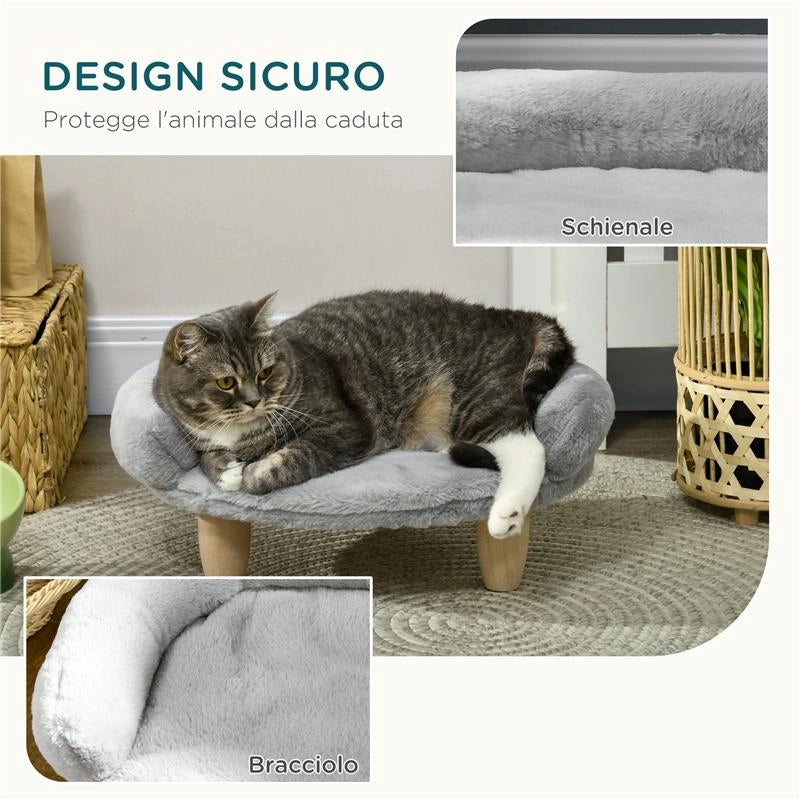 CUCCIA DIVANETTO PER CANI E GATTI SFODERABILE IN PELUCHE CON SCHIENALE, 47X40X20 CM, GRIGIO
