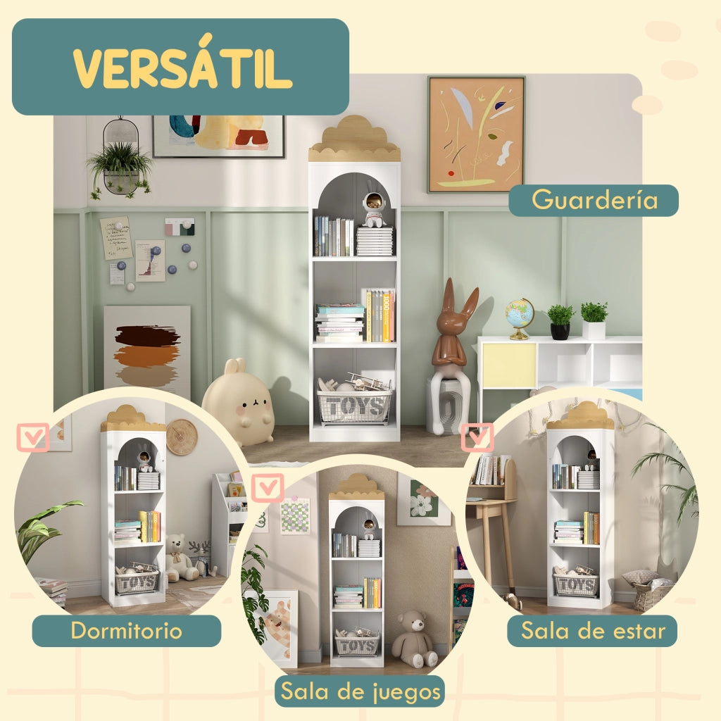 Libreria per Bambini a 3 Livelli ¨C zephmum ¨C Bianco e Naturale