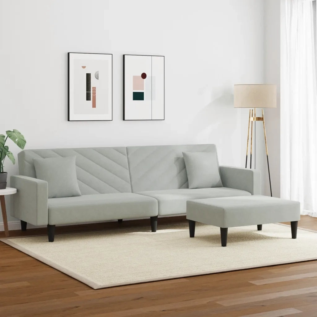Set di Divani 2 pz con Cuscini Grigio Chiaro in Velluto