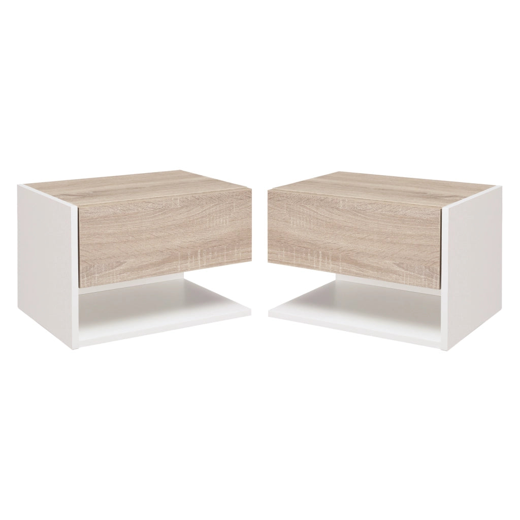 Comodino Sospeso con Cassetto ¨C Xylo ¨C Bianco Rovere Set 2 Pezzi