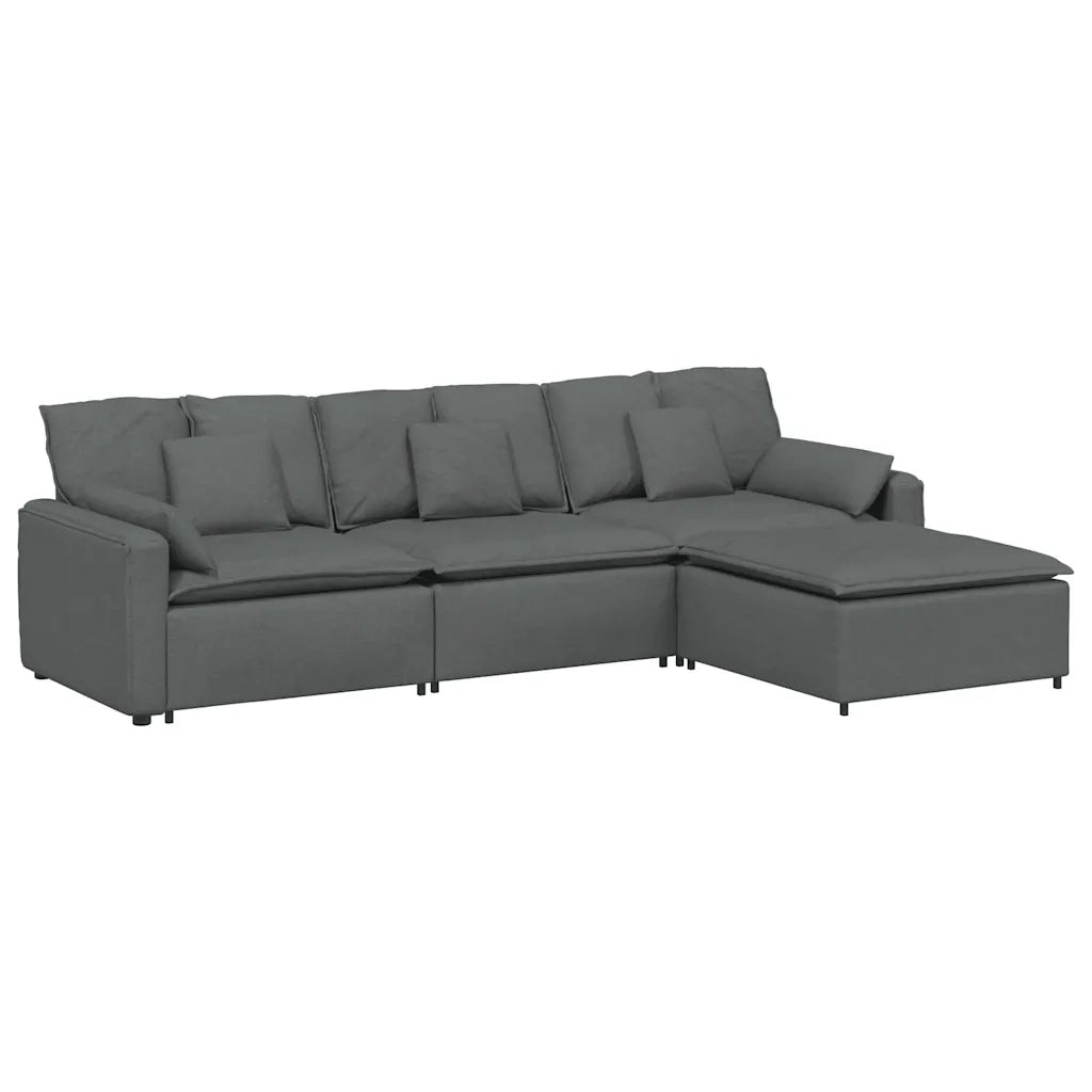 Divano Modulare con Poggiapiedi e Cuscini Grigio Scuro 3321058