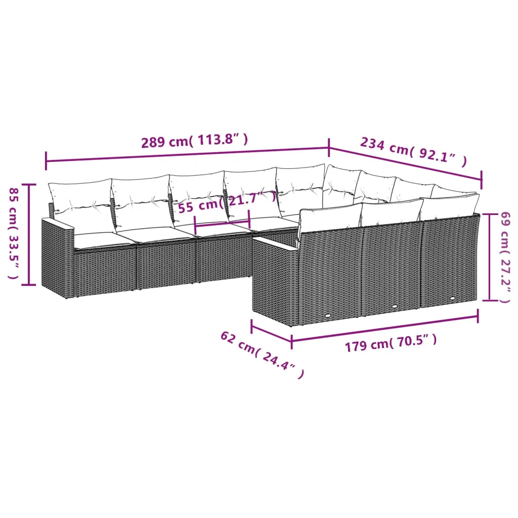 Set Divano da Giardino 10 pz con Cuscini Beige Misto Polyrattan