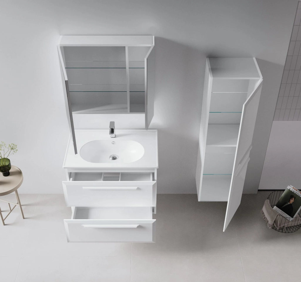 Mobile da bagno con specchio "Nuvola 80 v2" - 75 x 16 x 66 cm - Bianco