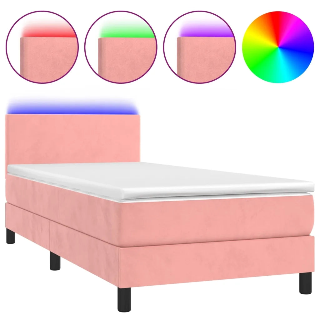Letto a Molle con Materasso e LED Rosa 100x200 cm in Velluto