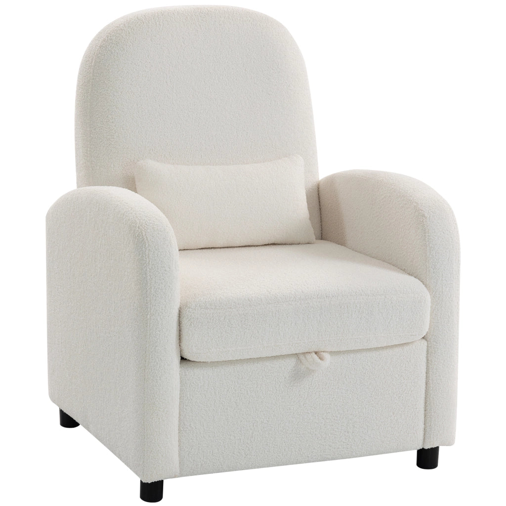 Poltrona Relax Moderna con Contenitore ¨C Xylo ¨C Rivestimento Pile Teddy Crema 76x77x95 cm