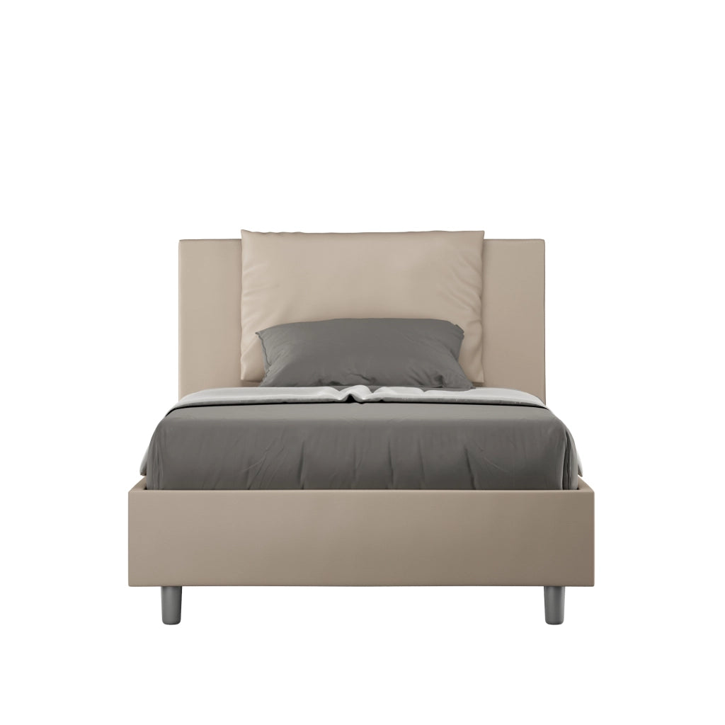 BS COM Letto una piazza e mezza senza rete imbottito 120x200 similpelle tortora