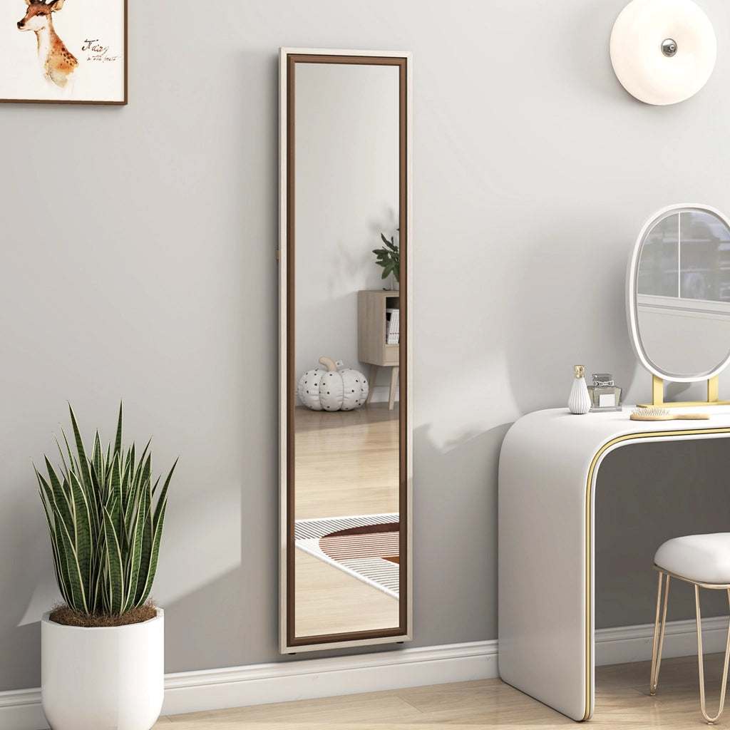 Specchio a Pieno Corpo ¨C Minimal ¨C Bianco e Marrone 157x37 cm