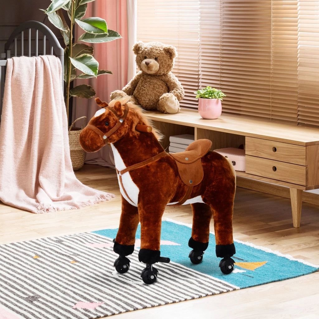 Cavallo a Dondolo Bambini Imbottito con Suoni ¨C Minimal ¨C Marrone 65x28x75